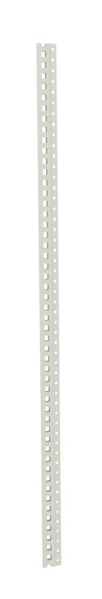 Tall, vertical metal strip with evenly spaced square holes along its length, likely part of a modular shelving or framing system. The strip is light gray and set against a plain white background.