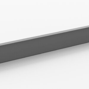 A long, rectangular gray metal beam with a flat surface and slight ridges on the sides, viewed from an angle against a plain white background.