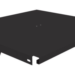 A black, rectangular, metal sled cable tray with a flat surface and two small holes at the center. It has a curved cable on one side for mounting purposes.