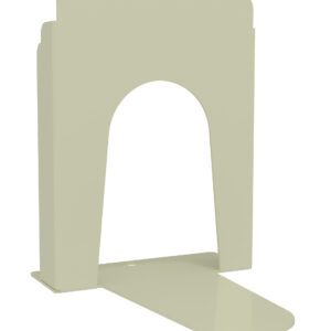 A beige, arch-shaped metal object with a flat, oval base. The design resembles an abstract modern sculpture with a minimalist aesthetic.