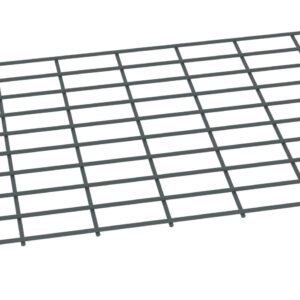 The image shows a rectangular metal grid with a lattice pattern, featuring intersecting straight horizontal and vertical lines forming square openings. The grid is tilted slightly, giving a three-dimensional perspective.