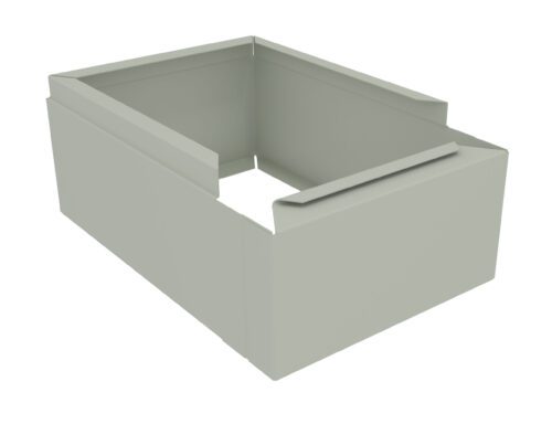 eh9tqhueyiwfman4k40t.jpg A 3D rendering of a simple, rectangular grey box without a lid. The walls are plain and straight, constructed from a single piece of material folded at the edges to form right angles.