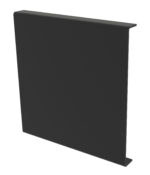 A black metal profile with a flat surface and an L-shaped cross-section, resembling a flange. The object appears simple and industrial, set against a plain white background.