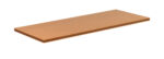 Brown rectangular piece of laminate wood, viewed from a corner angle, showing a thin profile.