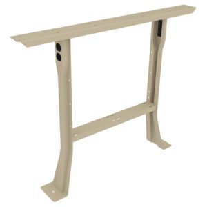 Metal table leg frame in beige with a rectangular top and two sturdy curved legs. It includes a horizontal support bar for stability and has multiple holes for mounting screws.