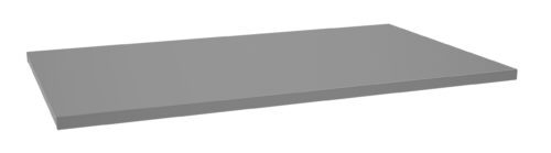 epg8yldwbtlistdire8y.jpg A rectangular, gray, flat shelf viewed at an angle against a white background. The shelf appears smooth with sharp edges and a uniform color.