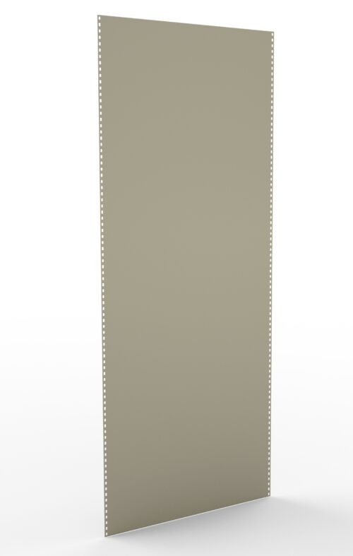 epmlloryc31xqqtiy8q9.jpg A tall, narrow metallic panel with a slightly reflective surface standing upright. The panel has small, evenly spaced holes along both vertical edges, set against a plain white background.