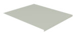 A flat, rectangular piece of light gray metal with a slight bend on one edge, resting on a white background.