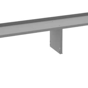 A long, gray metal bracket with a flat top surface and three vertical supports beneath it, designed for mounting or structural support purposes.