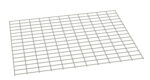 Angled view of a rectangular metal grid with evenly spaced square openings, resembling a mesh or grate. The grid is laid flat against a white background.