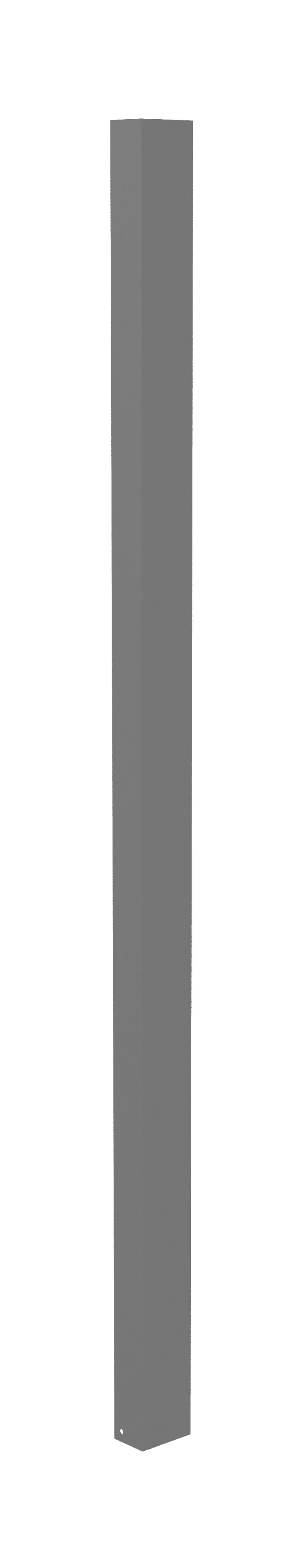 A tall, slender, gray rectangular prism standing vertically against a white background.