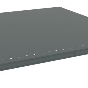 A flat, rectangular metal platform with perforated edges, slightly elevated by four corner brackets. Its surface appears smooth and uniform, suggesting use in industrial or shelving contexts.