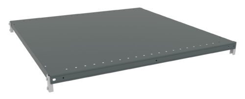 A flat, rectangular metal platform with perforated edges, slightly elevated by four corner brackets. Its surface appears smooth and uniform, suggesting use in industrial or shelving contexts.