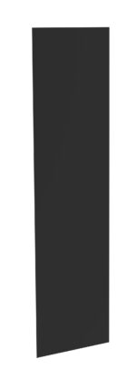 A tall, flat, black panel or rectangle standing upright against a white background.