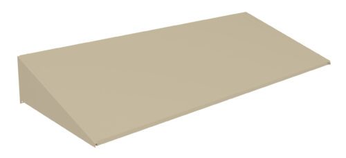 Illustration of a beige, flat-roofed awning with a simple, minimalist design, angled downwards slightly from the top left to the bottom right.