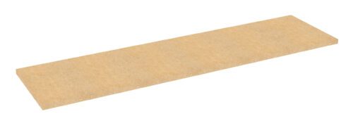 A long, rectangular piece of light brown particle board, shown against a plain white background.