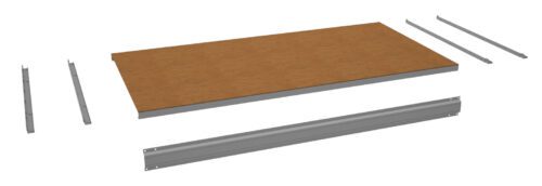 eyarf9kjkjgfkfb02ua9.jpg Exploded view of a table or shelf assembly. It includes a large rectangular brown panel in the center, surrounded by six metal brackets or frame pieces. The components are separated and aligned, showing how they fit together.