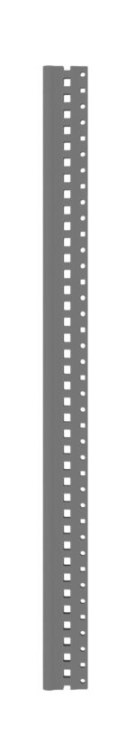 Image of a vertical, gray metal rail with evenly spaced rectangular holes on one side. It appears to be a component used in construction or industrial applications. The background is white.