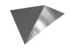 A gray, flat triangular object with a shiny, reflective surface on one side, resembling a folded piece of metal or paper, isolated on a white background.