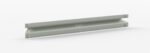 A gray, elongated, rectangular metal rail with a flat top and bottom surface, featuring slight protrusions on both ends, displayed against a plain white background.