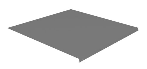 Image of a flat, rectangular metal panel with a small raised edge along one side and a hole in one corner. The panel has a smooth, gray surface and is positioned on a white background.