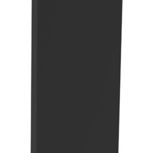 A large, vertical black monolith stands against a white background, with a slight shadow to the left. The surface appears smooth and flat, giving a minimalist and modern appearance.
