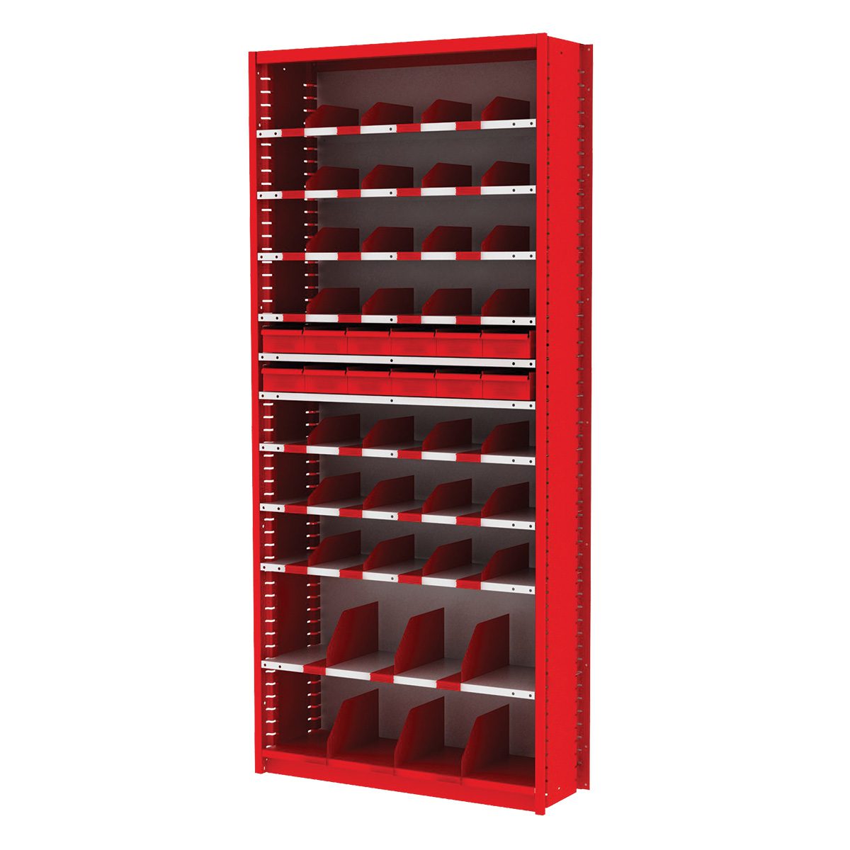 Borroughs Pre-Configured Flexi-Bins Unit, 10 Shelves, 43 Adjustable Openings, 84"H x 38"W x 12"D