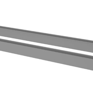 Two long, gray metal channels are placed parallel to each other on a white background. Each channel features a U-shaped cross-section, indicating they might be parts for structural or construction purposes.