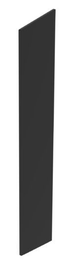 A tall, narrow, black rectangular panel standing upright against a white background.