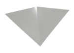 A folded piece of light gray paper resembling an origami airplane viewed from above on a white background.