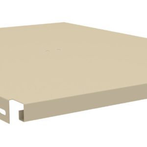 A beige rectangular metal shelf designed for mounting, featuring smooth edges and pre-drilled holes on the sides for screws or bolts. The surface is flat, and the overall design is simple and functional.