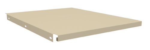 A beige rectangular metal shelf designed for mounting, featuring smooth edges and pre-drilled holes on the sides for screws or bolts. The surface is flat, and the overall design is simple and functional.