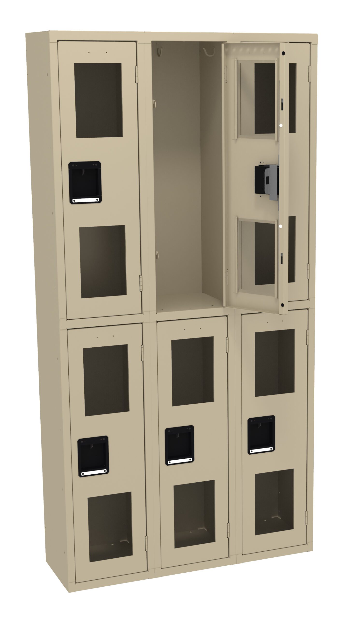 36" W x Three-Wide Assembled Double Tier C-Thru Locker Without Legs Sand