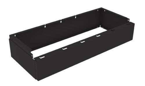 Black rectangular metal frame with an open top and bottom, featuring slots and tabs along the top edges. It appears to be a structural component or bracket. The image shows a perspective view against a plain white background.