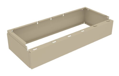 Beige rectangular container with an open top, featuring slotted notches along the upper edges and flaps on the sides.