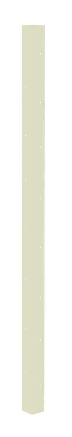 A tall beige rectangular wooden plank standing vertically with evenly spaced small circular holes in two columns. The background is plain white.