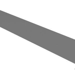 A grey metal piece with a flat, elongated shape and a folded edge on one end, resembling a kick plate or a bent sheet of metal.