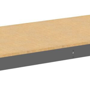 An illustration of a rectangular wooden shelf with a light-colored top and a dark-colored base. The shelf appears to be isolated on a white background.