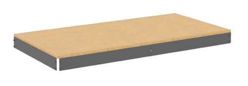 An illustration of a rectangular wooden shelf with a light-colored top and a dark-colored base. The shelf appears to be isolated on a white background.
