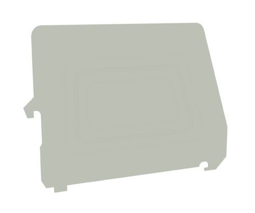 A light gray, rectangular, textured plastic cover with rounded edges and cutouts on the bottom and left sides. The surface features a series of concentric raised lines, adding a subtle pattern to its appearance.