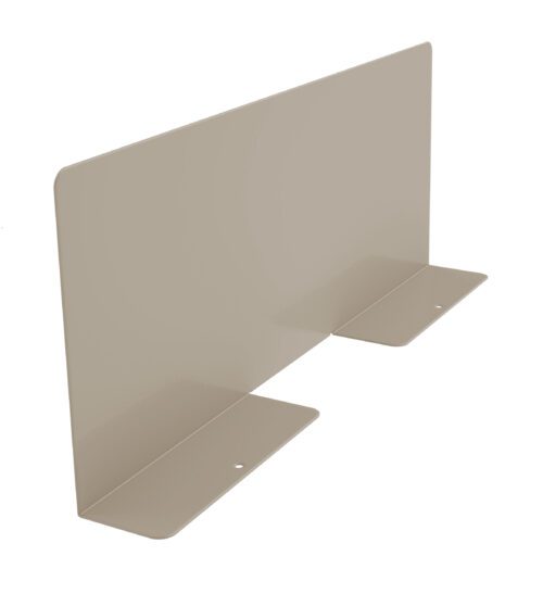 A beige privacy desk divider with two rectangular panels and rounded corners. It has a smooth surface and is designed to attach to the edge of a desk for privacy and separation.