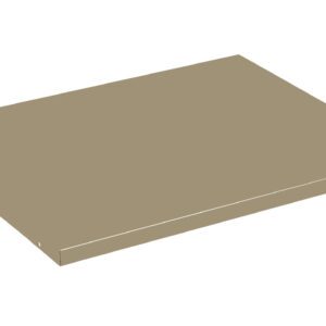 A rectangular, flat metal shelf tray with a beige finish, featuring small holes near the corners. The tray is shown from a three-quarter perspective against a plain white background.