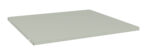 A flat, rectangular, light gray shelve on a white background. The shelf has clean, smooth edges and a minimalist design, with small holes on two sides, possibly for mounting.