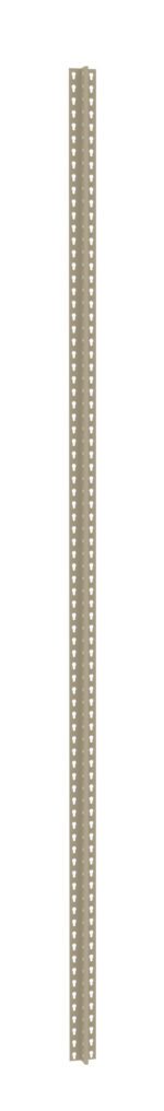 A long, thin, vertical metal strip with evenly spaced circular holes along both edges. The strip is beige in color and has a symmetrical design.