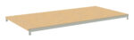 A rectangular wooden shelf with metal brackets on each side. The shelf appears to be designed for mounting as part of a shelving unit.