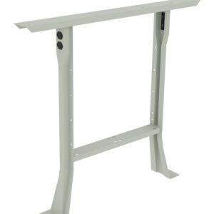 Metal table frame with a minimalist design, featuring two parallel legs connected by a horizontal support bar. The frame is painted light gray and has pre-drilled holes for assembly. Suitable for supporting table tops in various settings.