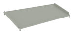 Gray metal tray with raised edges on three sides. It has small brackets on each corner, likely for mounting or support. The surface is flat and even, giving it a minimalist appearance.