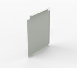 A light gray, flat, rectangular metal panel with small holes at each corner. The panel stands upright on a white surface, slightly angled to the left.