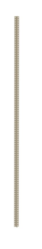 A tall metal pole with evenly spaced holes along its length, isolated on a white background.
