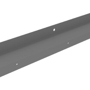 A long, gray metal bracket with a right-angle bend, featuring multiple holes for fastening. The bracket is shown against a white background, highlighting its simple, functional design.